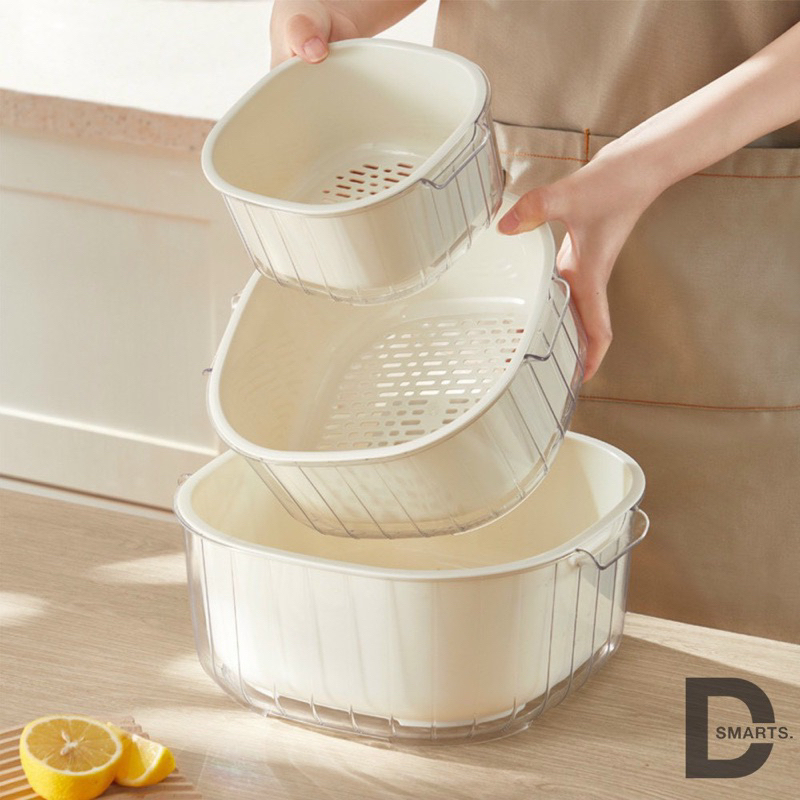 Bộ Rổ Nhựa Đựng Đồ 6 Món Kèm Thau Rửa Dáng Tròn Trắng - Chất Liệu Nhựa Cao Cấp, Đựng Đồ Đa Năng