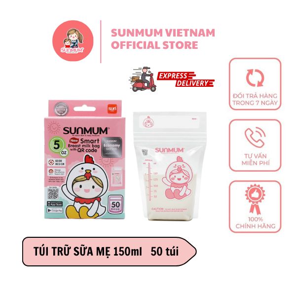[Mẫu 2023] Túi trữ sữa mẹ chuyên dụng sunmum Thái Lan 250ml-Hộp 50 túi