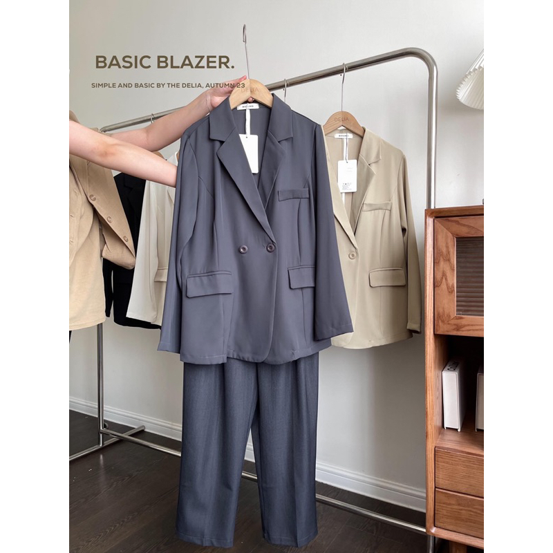 790 ÁO BLAZER DÀI TAY MỘT LỚP 2 CÚC NGANG