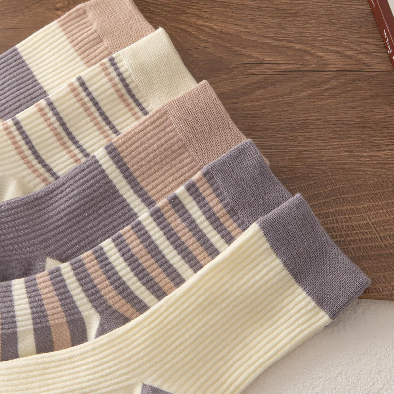 Set 5 Đôi Tất Cao Cổ Kẻ Tông Tím Siêu Hot Phong Cách Hàn tt29