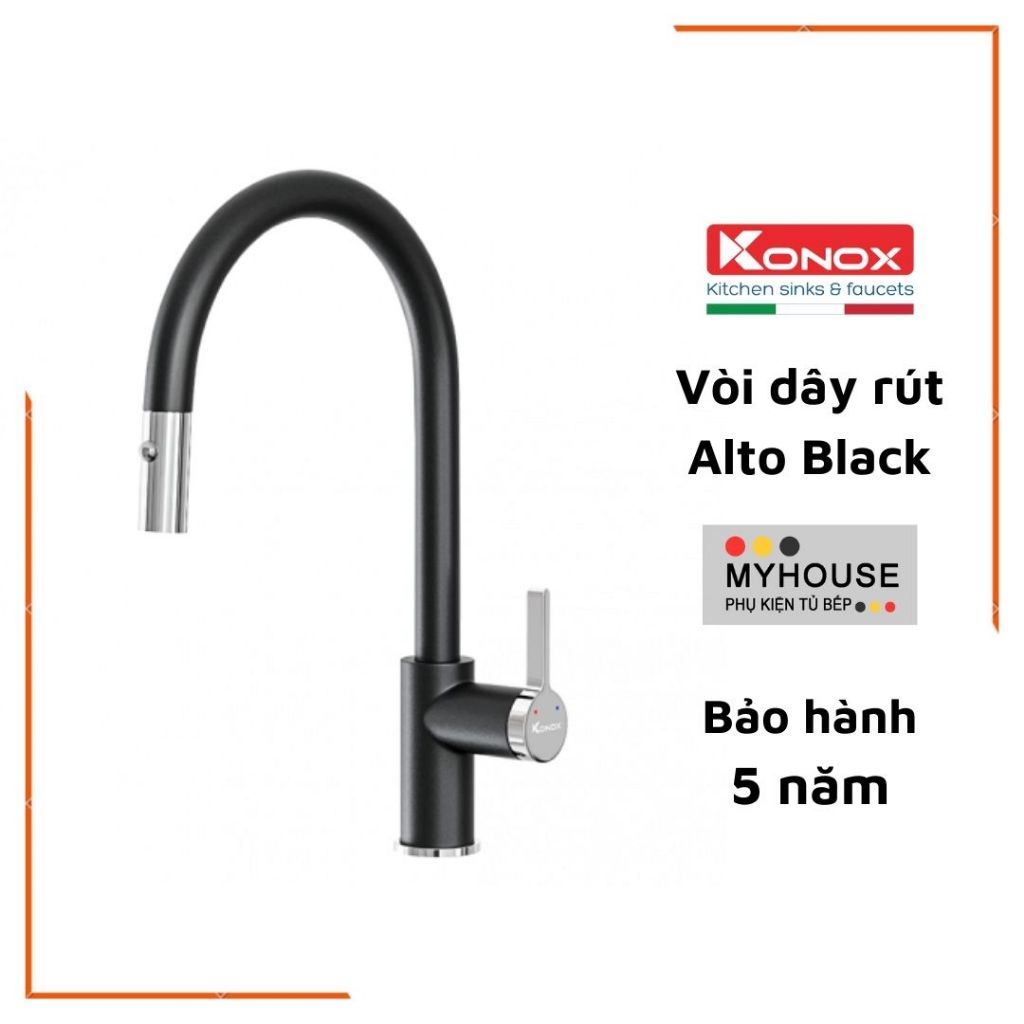 Vòi rửa bát rút dây Konox Alto Black