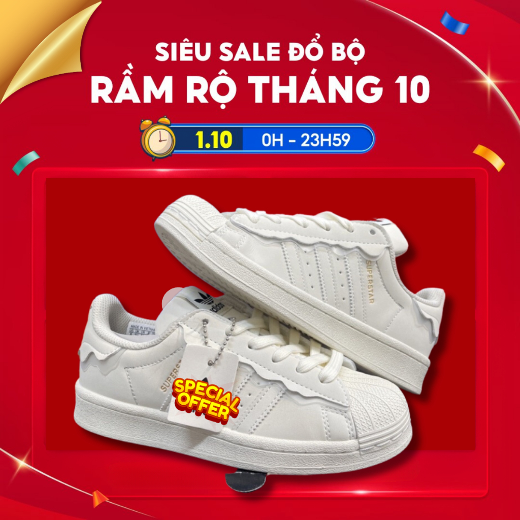 Giày thể thao nữ_adidas_superstar mũi sò màu trắng hồng cao cấp dễ phối đồ