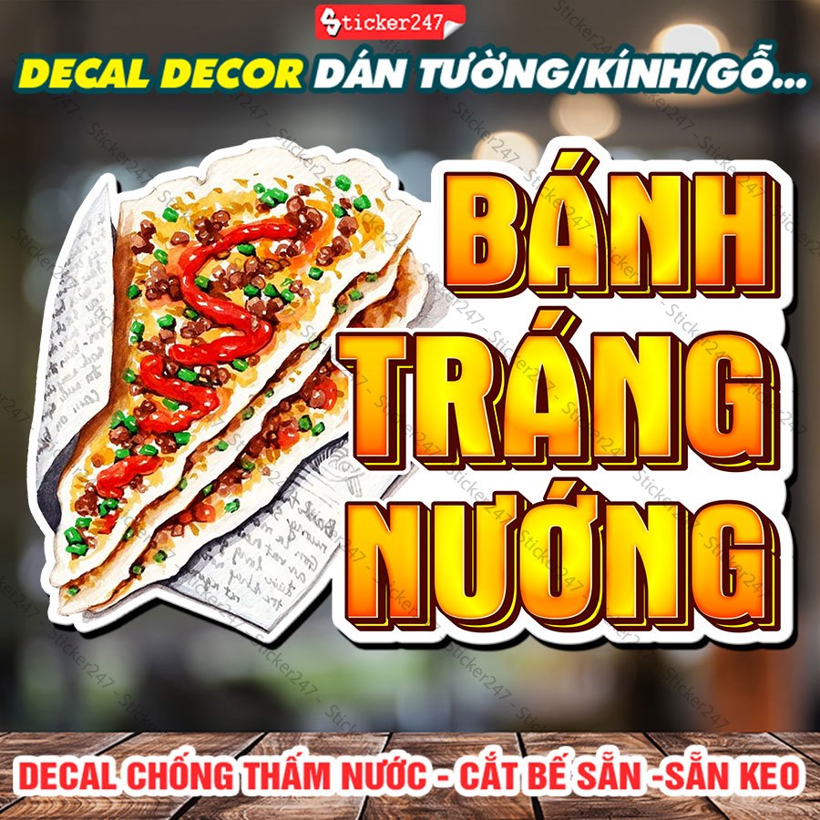 Tranh Dán Tường Bánh Tráng Nướng 🌈 Decal Dán Tường Trang Trí Quán Trà Sữa, Cà Phê - Sticker Chống Thấm Nước, Cắt Sẵn