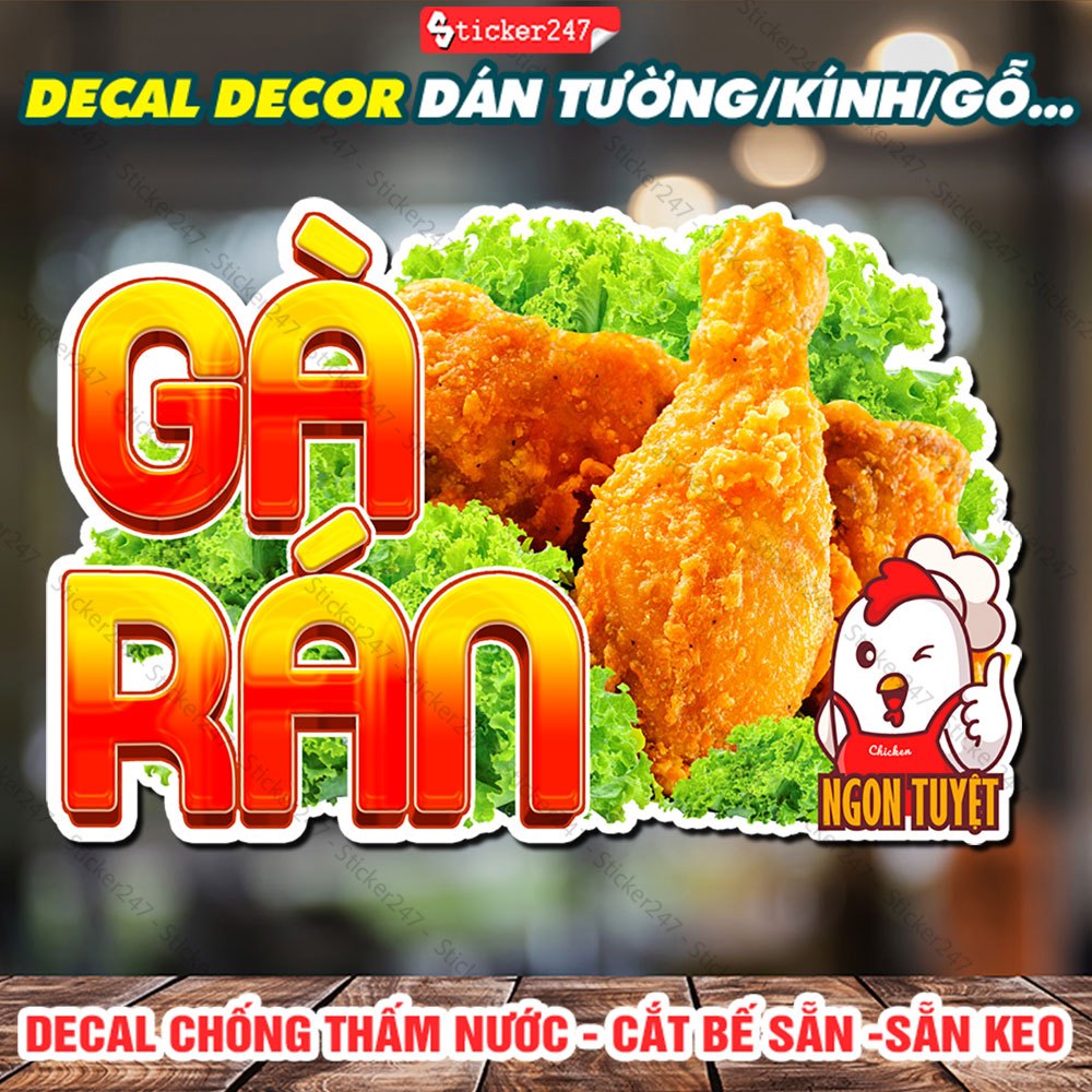 Tranh Dán Tường Gà Rán 🌈 Decal Dán Tường Trang Trí - Sticker Chống Thấm Nước, Chống Nắng, Cắt Sẵn