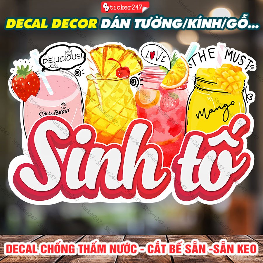 Tranh Dán Tường Sinh Tố 🌈 Decal Dán Tường Trang Trí Quán Trà Sữa, Cà Phê - Sticker Chống Thấm Nước, Chống Nắng, Cắt Sẵn
