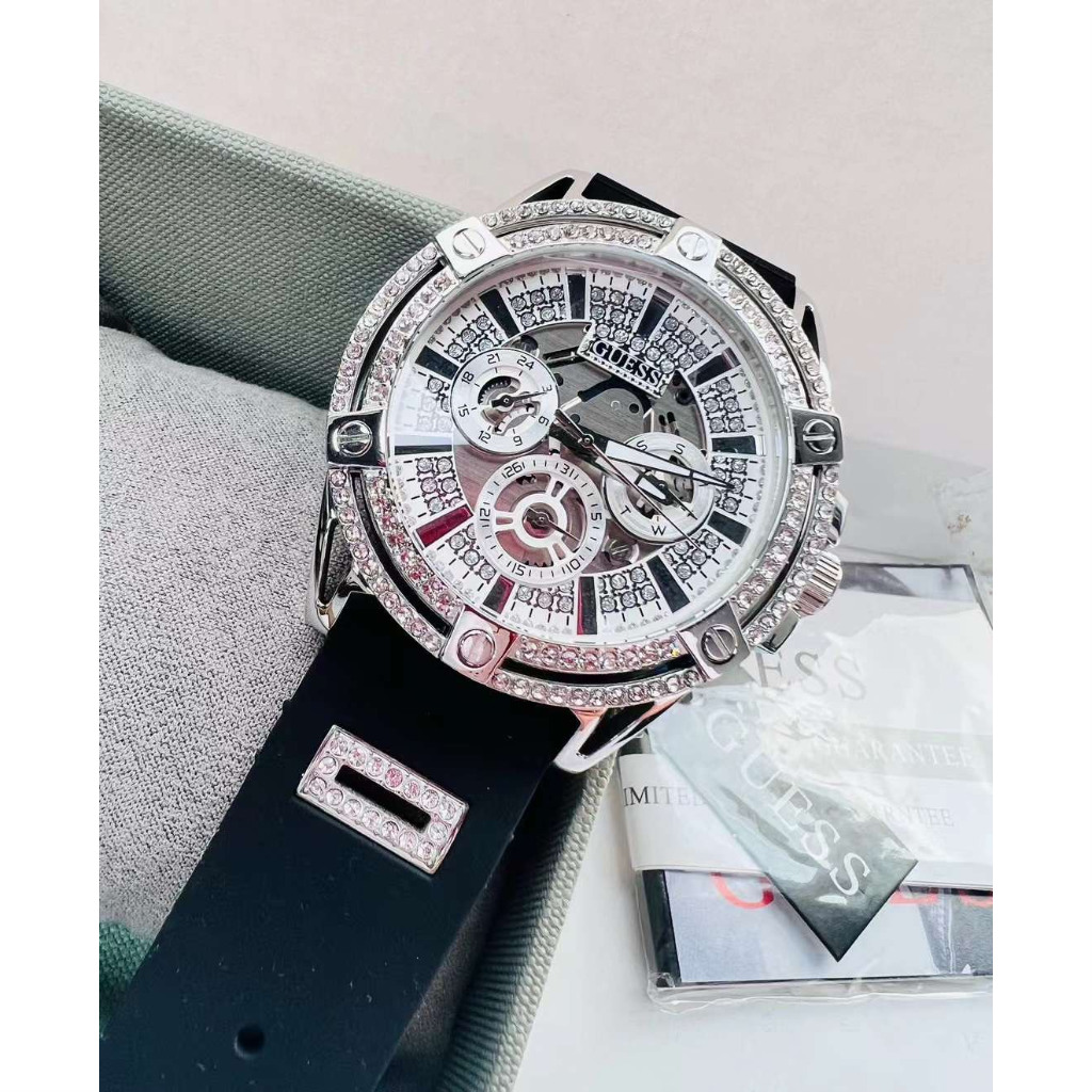 Đồng Hồ Nam Guess GW0208G1, GW0208G2 Vỏ Đính Hạt - Dây Silicon - Size 47mm