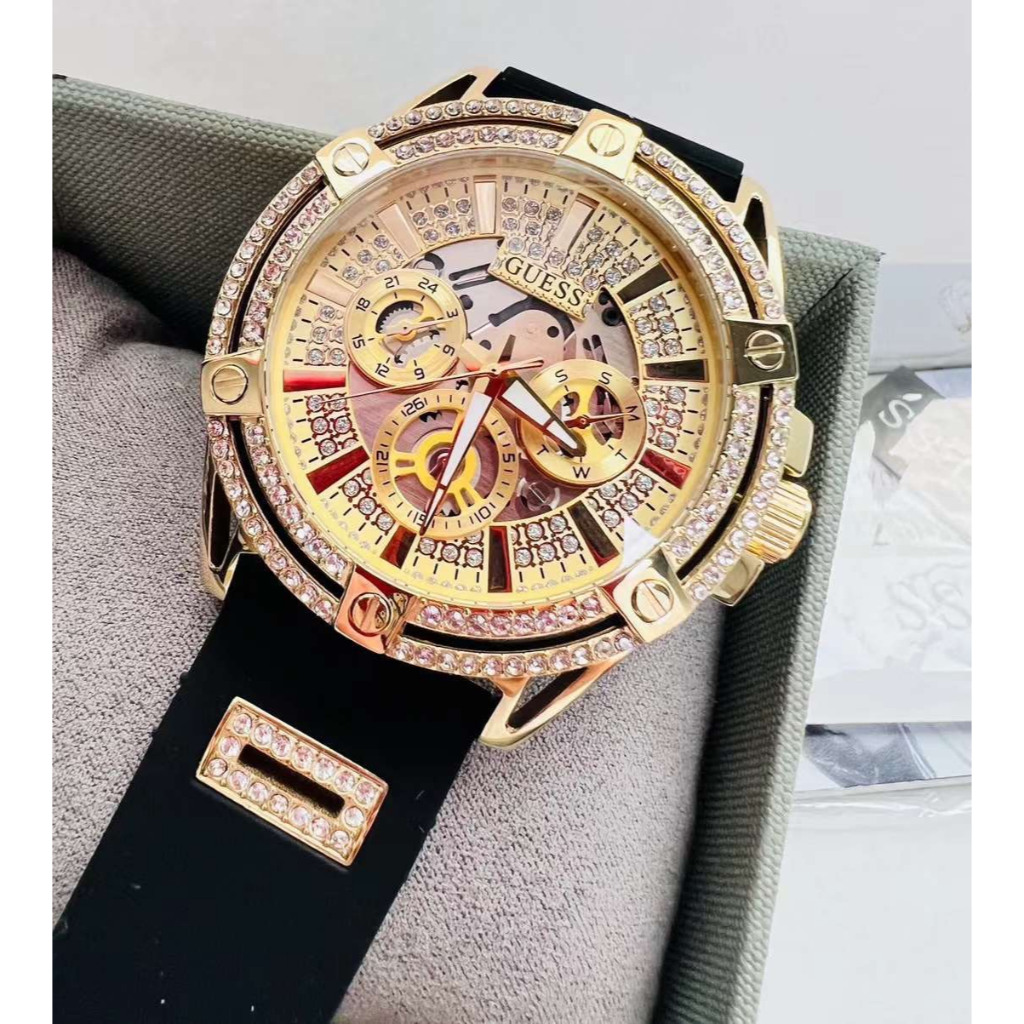 Đồng Hồ Nam Guess GW0208G1, GW0208G2 Vỏ Đính Hạt - Dây Silicon - Size 47mm