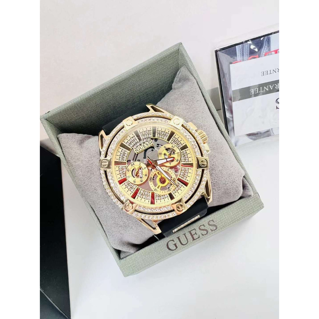 Đồng Hồ Nam Guess GW0208G1, GW0208G2 Vỏ Đính Hạt - Dây Silicon - Size 47mm