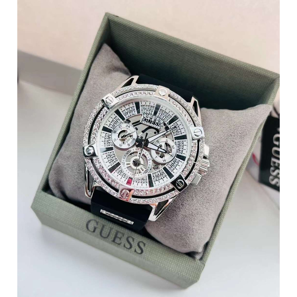 Đồng Hồ Nam Guess GW0208G1, GW0208G2 Vỏ Đính Hạt - Dây Silicon - Size 47mm