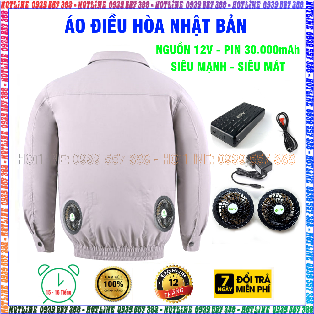 ÁO ĐIỀU HÒA CHÍNH HÃNG NHẬT BẢN PIN 30.000mAh - 12V, ÁO QUẠT LÀM MÁT CHỐNG NẮNG NÓNG BẢO HỘ LAO ĐỘNG