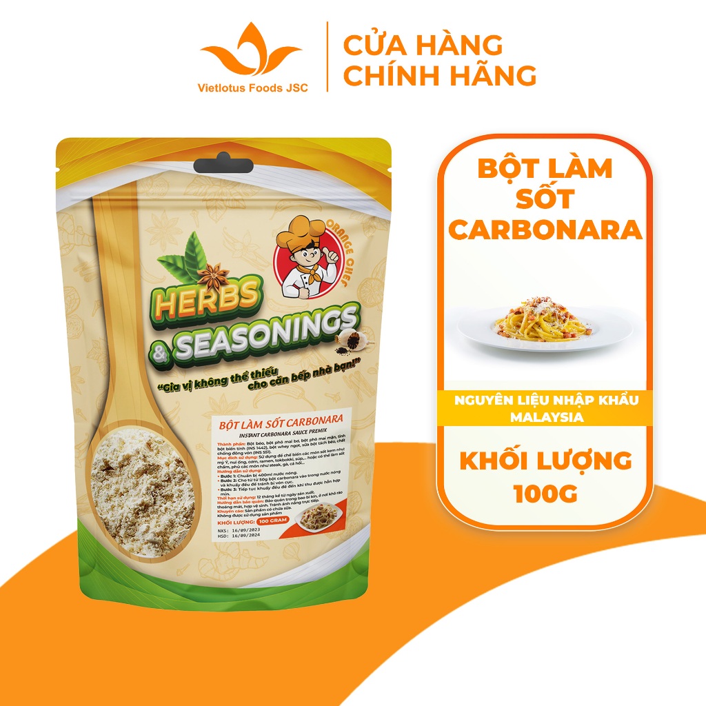 Sốt mì Ý kem phô mai Carbonara Orange Chef dạng bột - Nguyên liệu nhập khẩu Malaysia