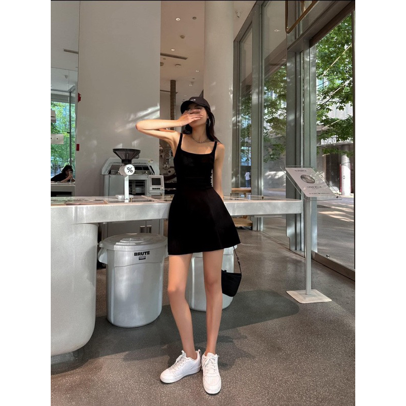 Đầm Thun Hai Dây Xoè Basic