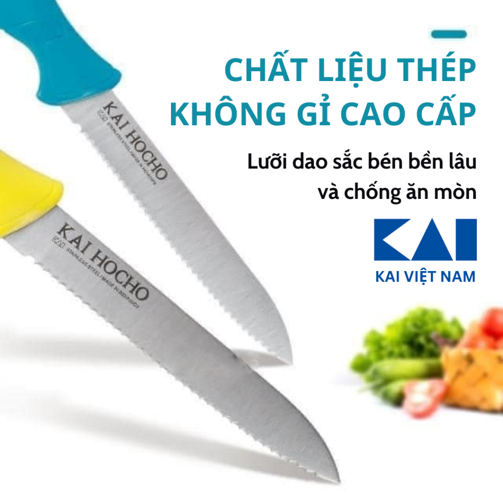 Dao gọt hoa quả KAI Hocho lưỡi răng cưa 112mm bằng thép không gỉ Indian Hocho Vegitable Knife