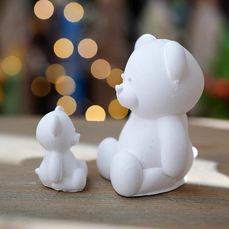 Tô Tượng Thạch Cao Gấu Ngồi siêu mịn size 10cm
