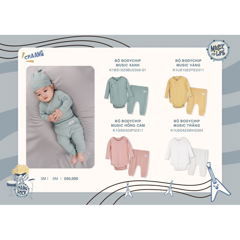 Chaang body chip dài tay cho bé sơ sinh Music AW23