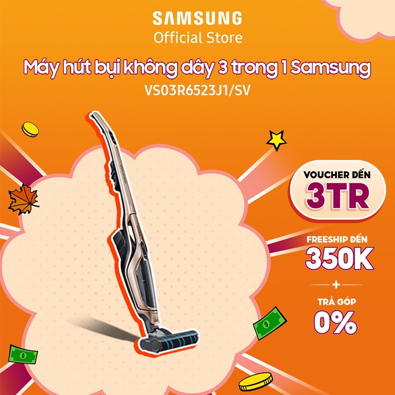 [Voucher ELSSDA10 giảm 10% Đơn từ 1TR] Máy hút bụi không dây 3 trong 1 Samsung VS03R6523J1