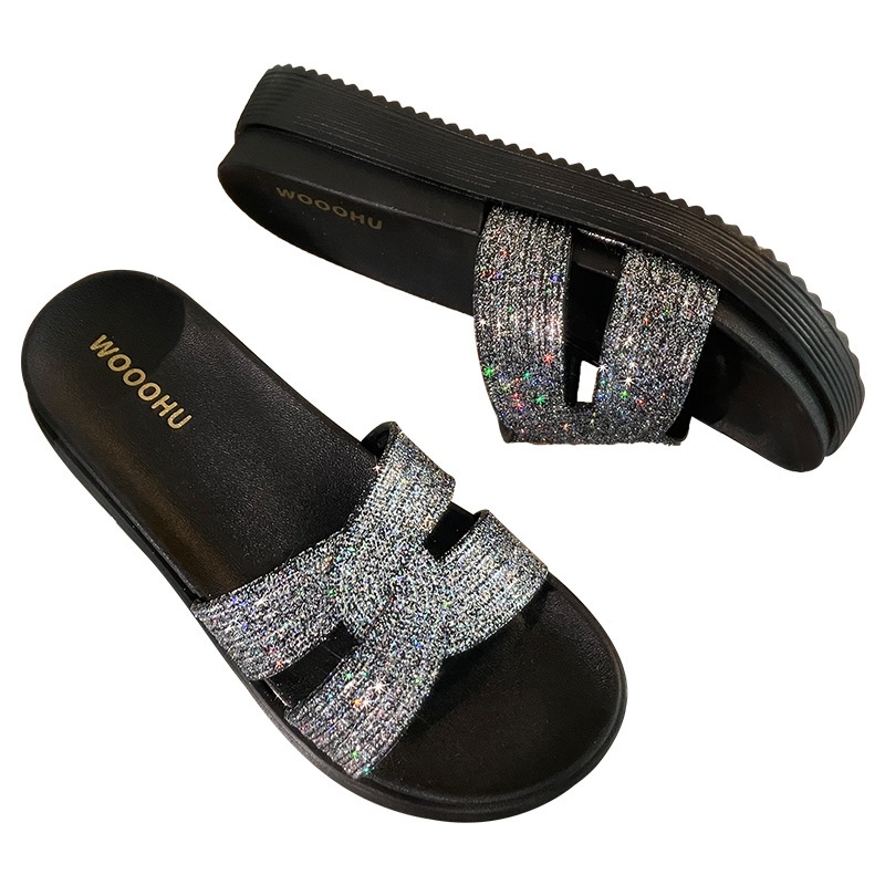 Dép bánh mì quai chéo đế bằng đúc cao dép kiểu mới thời trang phủ kim tuyến sang trọng siêu mềm, êm chân DN48