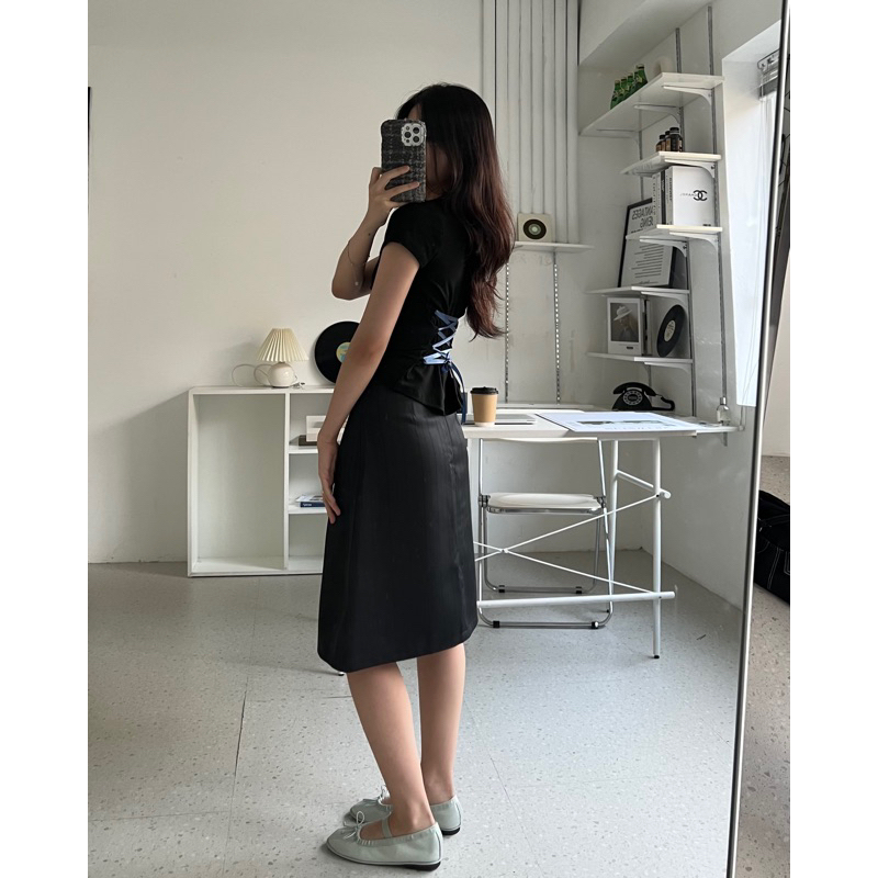 Low waist pleated midi skirt - chân váy lửng cạp trễ