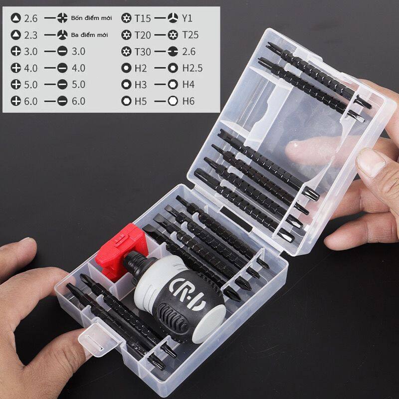 Tua Vít Lùn Trợ Lực Tự Đảo Chiểu Thân Thép CR-V Siêu Cứng Có Nam Châm Vặn Cóc Chống Trượt, Tô Vít Đa Năng 26in