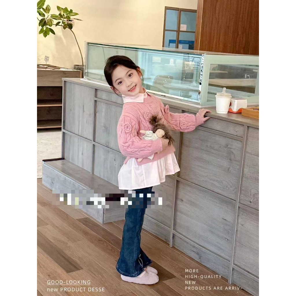 Set áo len kèm sơ mi bé gái 110-150