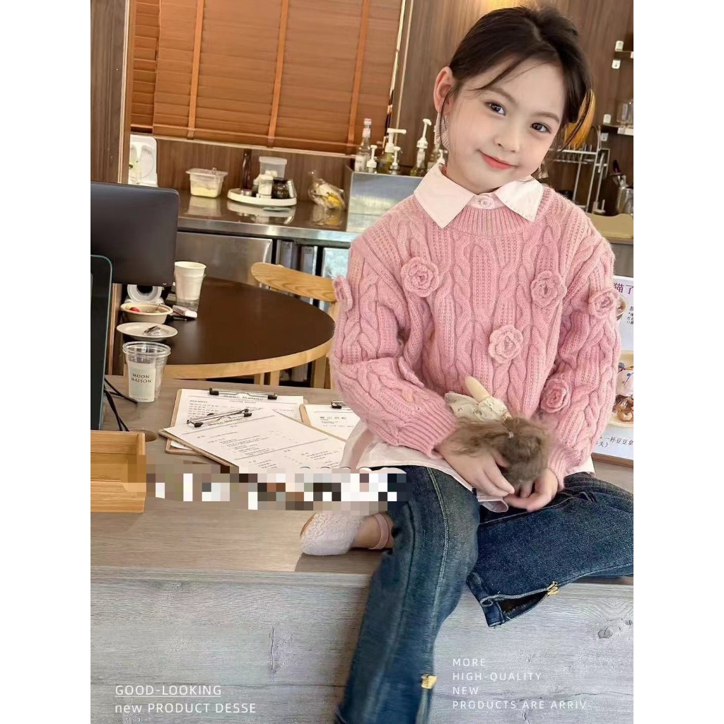 Set áo len kèm sơ mi bé gái 110-150