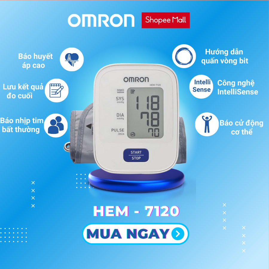 Máy đo huyết áp bắp tay tự động OMRON HEM-7120/HEM-7142T chính hãng bảo hành 5 năm