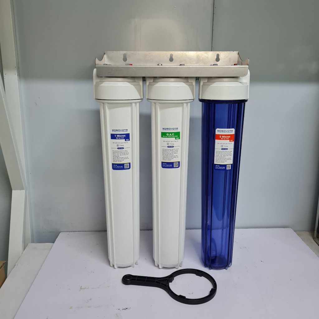 Giá treo 3 cốc lọc 10, 20 inch inox