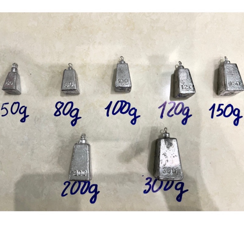 1KG CHÌ VUÔNG CÂU CÁ CÓ MÓC ĐỦ KÍCH THƯỚC 35-50-80-100-150-200 GRAM