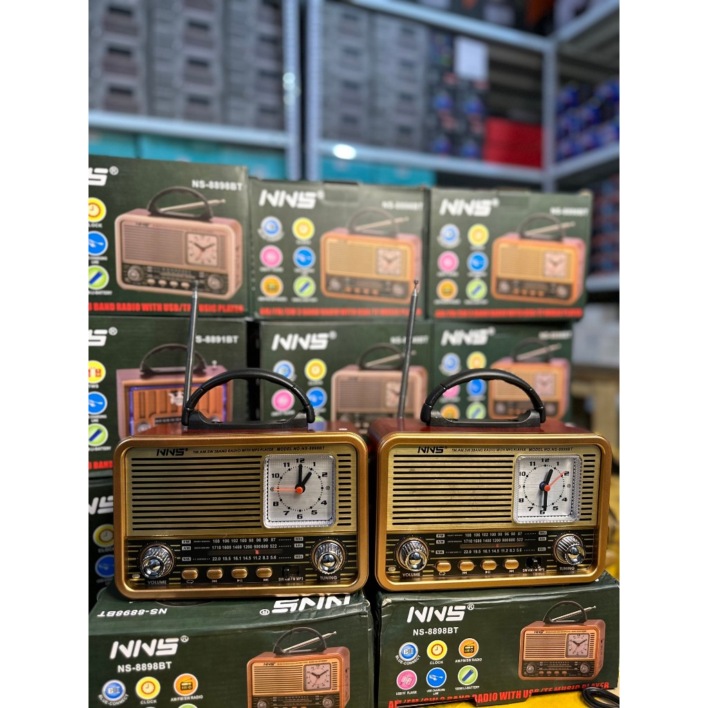 Đài radio NS-8898BT có bluetooth FM-AM/FM/SW, nghe nhạc USB, thẻ nhớ,tích hợp đồng hồ, loa to, kiểu 