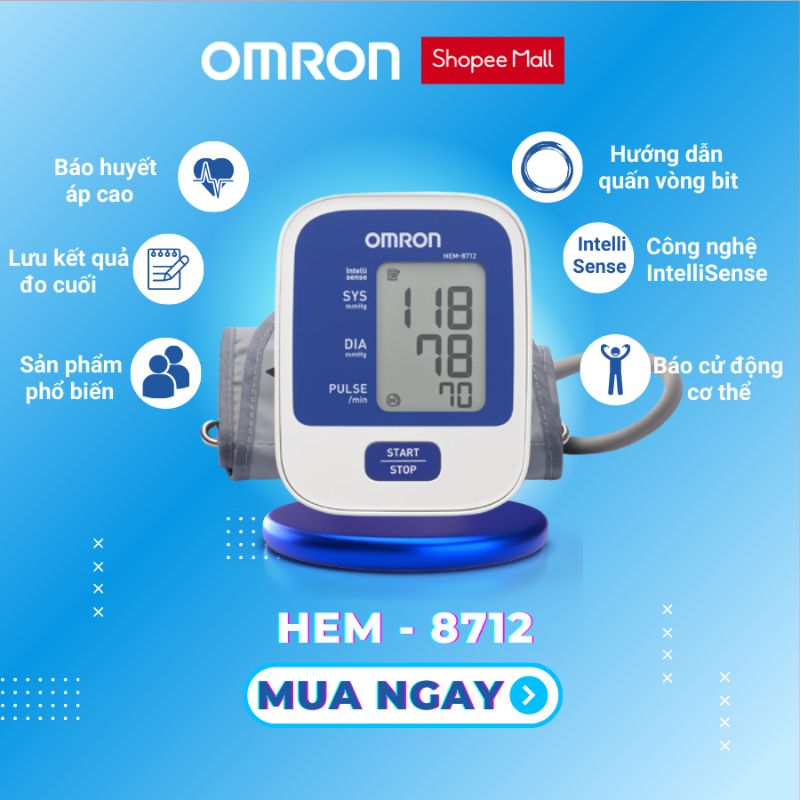 Máy đo huyết áp điện tử OMRON HEM-8712 bảo hành 5 năm chính hãng