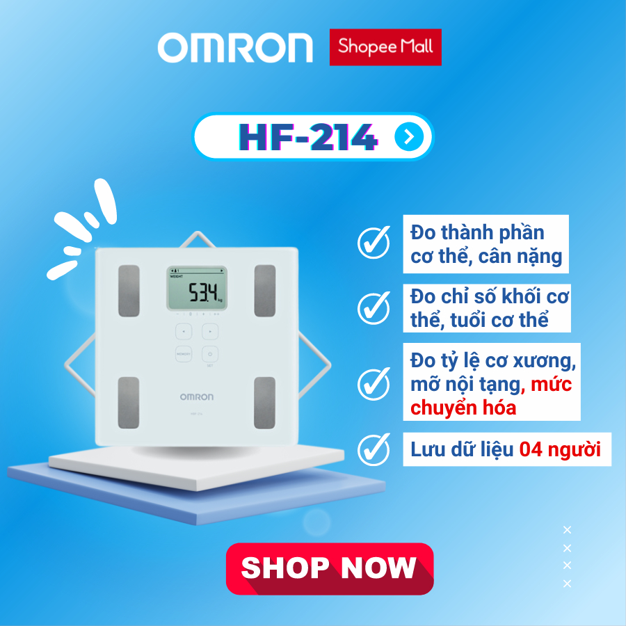Máy đo thành phần, phân tích lượng mỡ cơ thể OMRON HBF-214 bảo hành 2 năm chính hãng