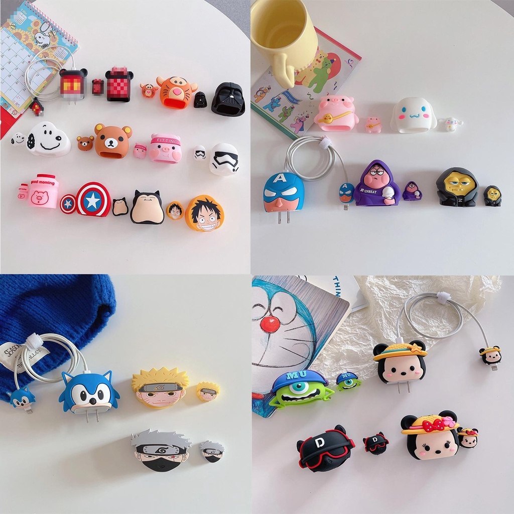 Bộ Đầu Bảo Vệ Củ Sạc Và Cáp Sạc Bằng Silicon Cho Sạc Nhanh PD 18W/20W  IPHONE 11|12|13|14|15 Họa Tiết Hoạt Hình