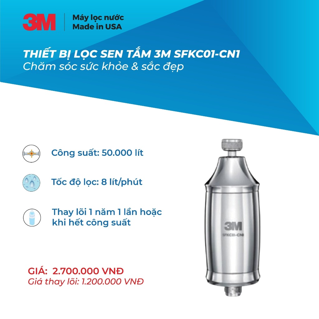 Thiết Bị Lọc Sen Tắm 3M SFKC01-CN1 - Khử Clo & Kim Loại Bảo Vệ Da Tóc - Hàng chính hãng