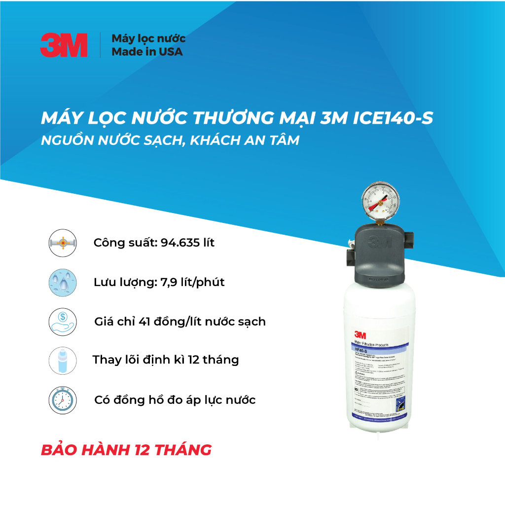 Máy Lọc Nước Thương Mại 3M ICE140-S Cho Nhà Hàng Và Quán Cà Phê Nhỏ - Công Suất 94.635L - Hàng Chính Hãng