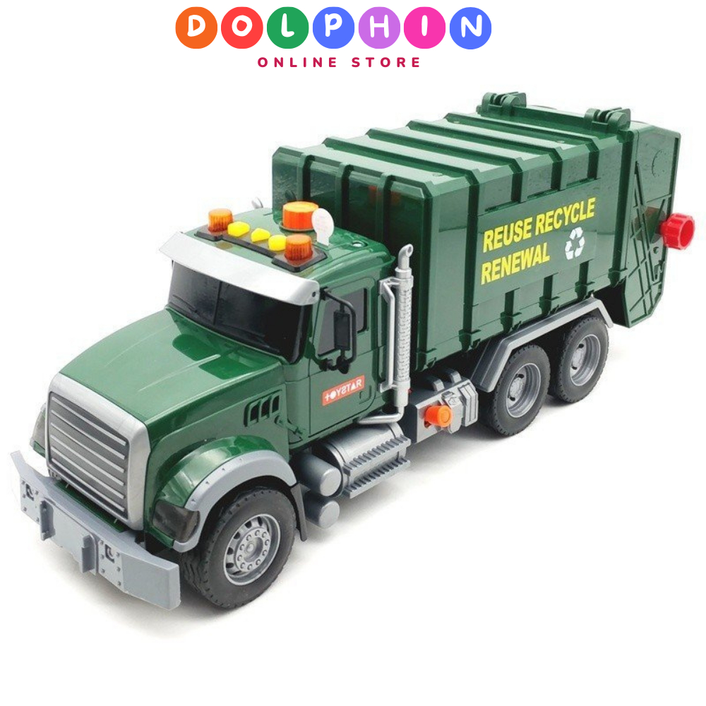 Xe đồ chơi ô tô chở rác mô hình xe cỡ lớn có âm thanh và đèn kèm 3 thùng rác cho trẻ mô phỏng như thật