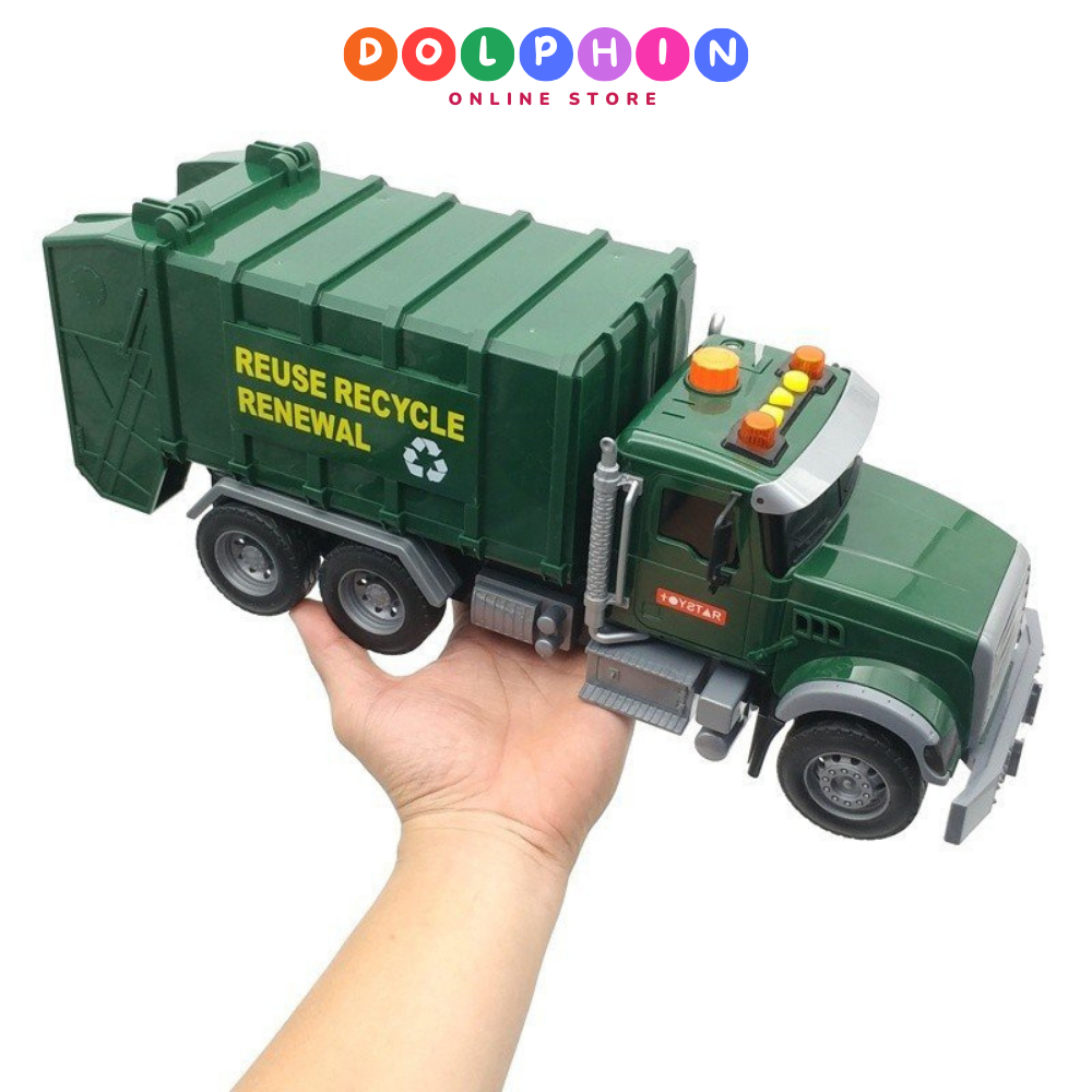 Xe đồ chơi ô tô chở rác mô hình xe cỡ lớn có âm thanh và đèn kèm 3 thùng rác cho trẻ mô phỏng như thật