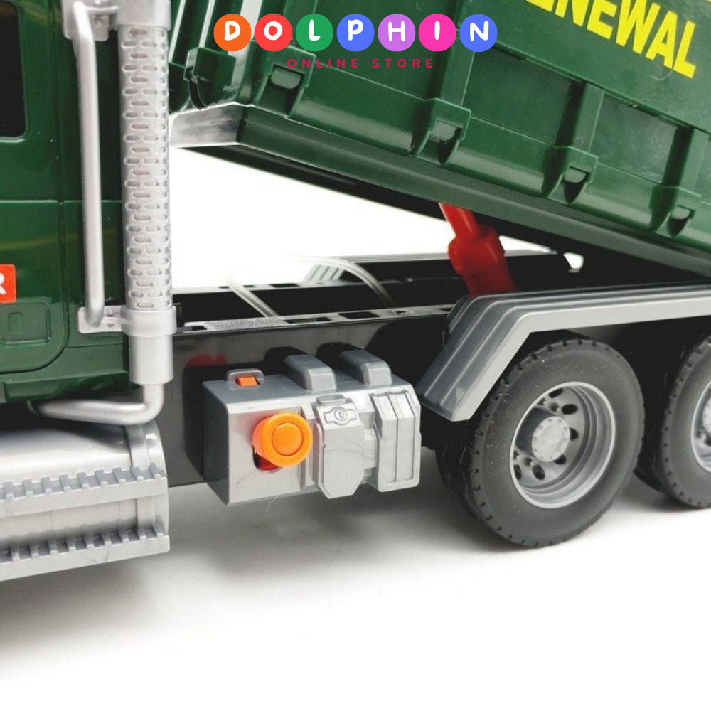 Xe đồ chơi ô tô chở rác mô hình xe cỡ lớn có âm thanh và đèn kèm 3 thùng rác cho trẻ mô phỏng như thật