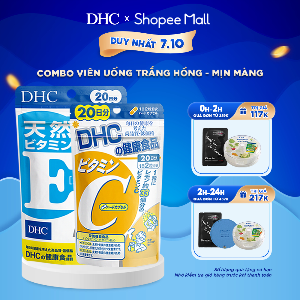 Combo Viên Uống DHC Trắng Hồng Và Mịn Màng 20 Ngày (Vitamin E 20 viên & Vitamin C 40 viên)