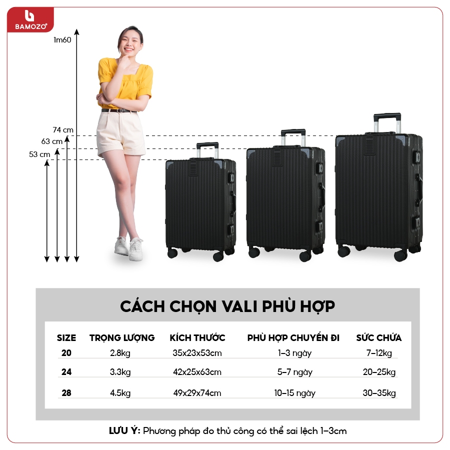 Vali Bamozo Khung Nhôm 9066 Size 20/24/28 Cao Cấp Bịt 4 Góc Chống Va Đập Bảo Hành 5 Năm