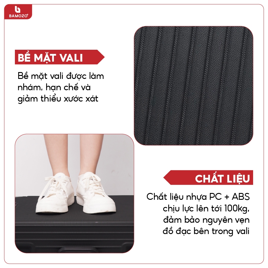 Vali Bamozo Khung Nhôm 9066 Size 20/24/28 Cao Cấp Bịt 4 Góc Chống Va Đập Bảo Hành 5 Năm