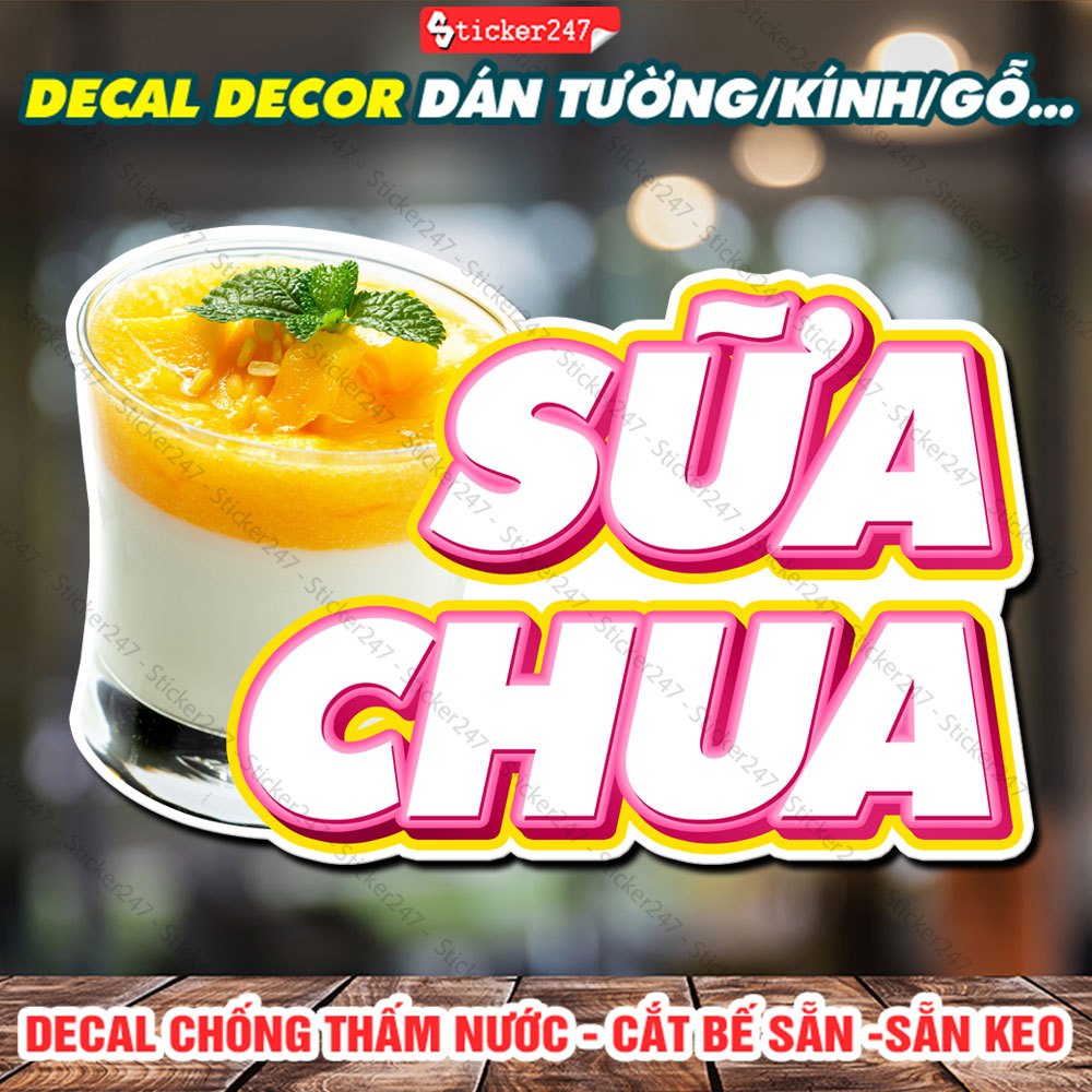 Tranh Dán Tường Sữa Chua 🌈 Decal Dán Tường Trang Trí Quán Trà Sữa, Cà Phê - Sticker Chống Thấm Nước, Chống Nắng, Cắt Sẵn