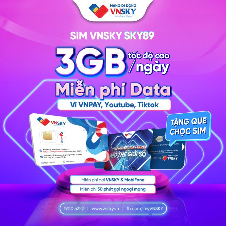 SIM VNSKY59, SKY89 KHÔNG GIỚI HẠN DATA [Miễn phí 1 tháng], Gọi nội Ngoại Mạng