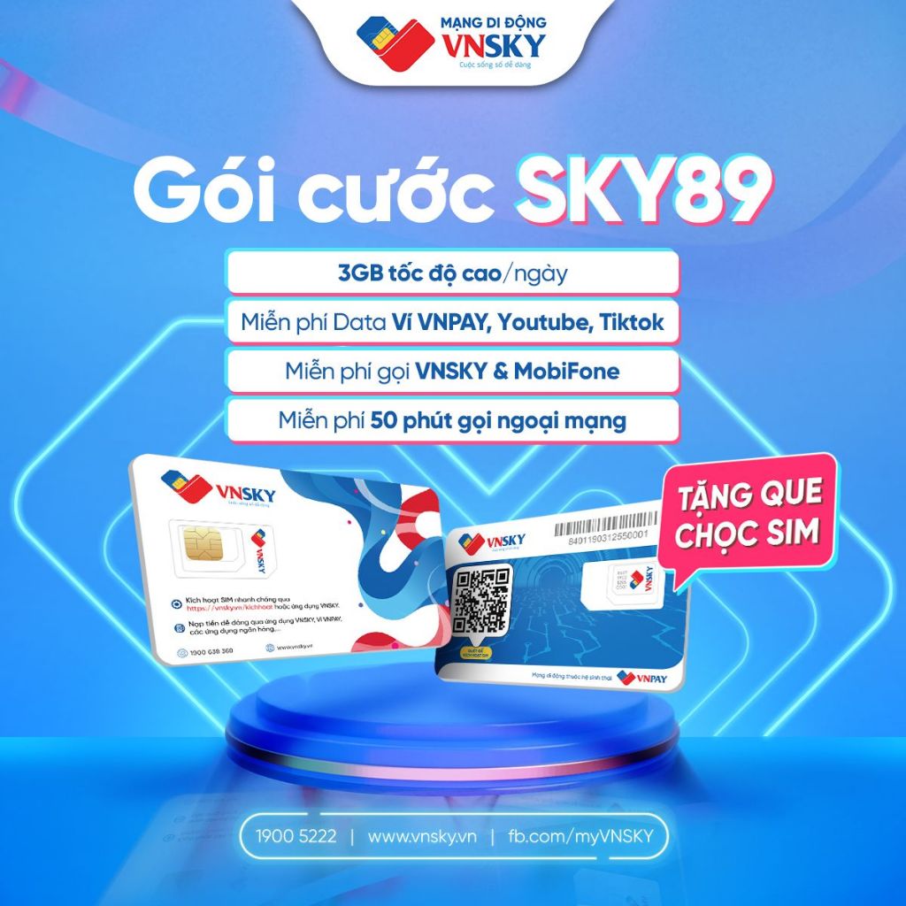 SIM VNSKY59, SKY89 KHÔNG GIỚI HẠN DATA [Miễn phí 1 tháng], Gọi nội Ngoại Mạng