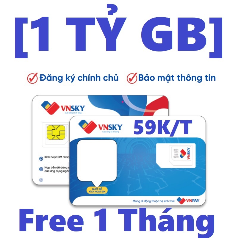 SIM VNSKY59, SKY89 KHÔNG GIỚI HẠN DATA [Miễn phí 1 tháng], Gọi nội Ngoại Mạng