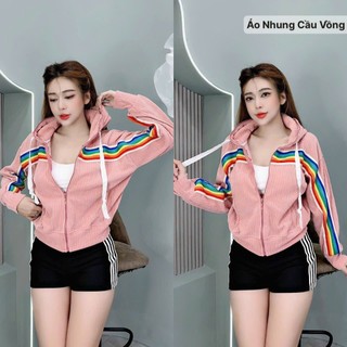 Áo khoác nỉ dáng lửng phối màu