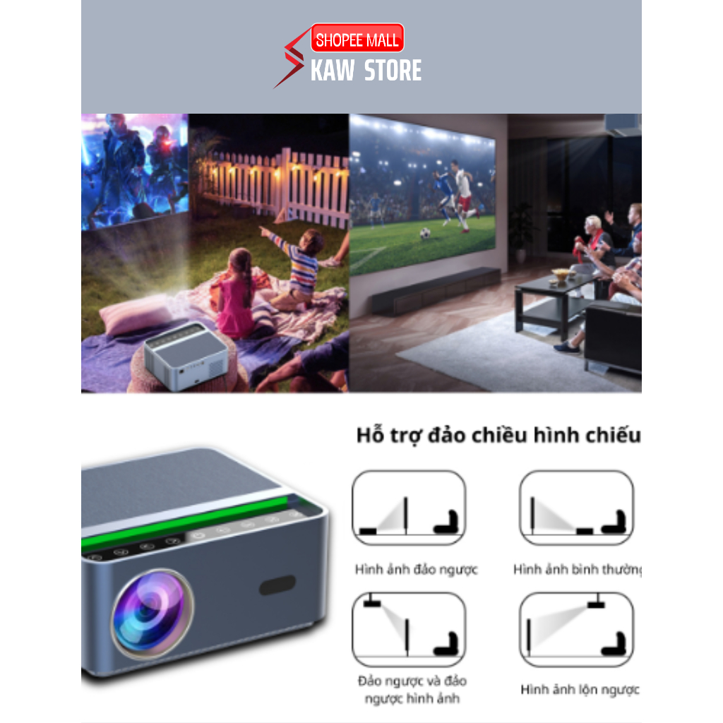 Máy Chiếu Mini 4K K880, Chính Hãng KAW, Độ Sáng Cao, Xem Phim, Giải Trí - Bảo hành chính hãng