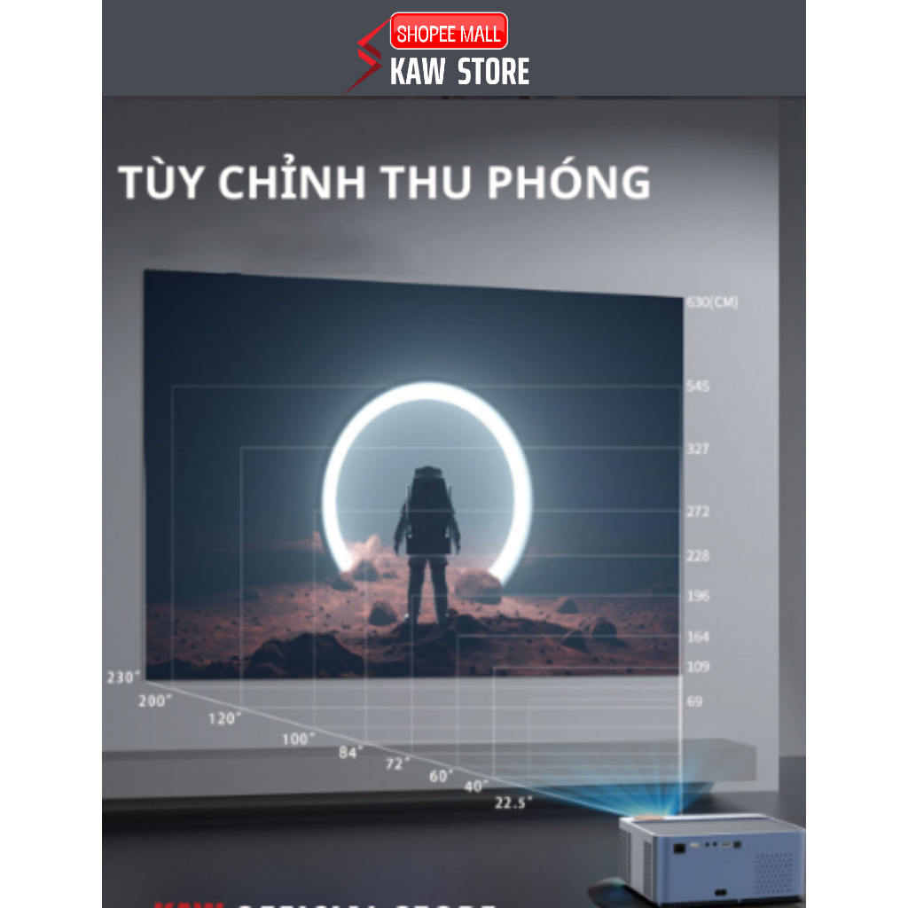 Máy Chiếu Mini 4K K880, Chính Hãng KAW, Độ Sáng Cao, Xem Phim, Giải Trí - Bảo hành chính hãng