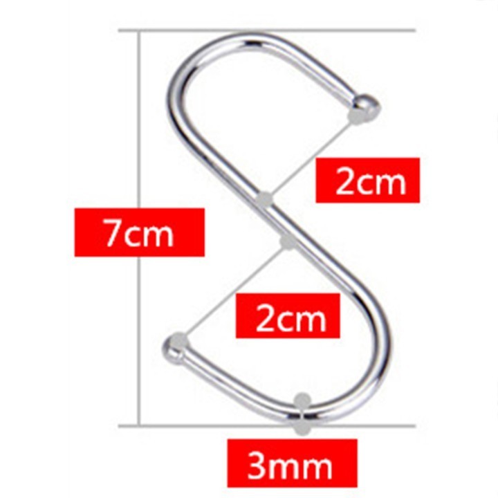 Móc treo đồ hình chữ S inox đa năng inox 7,4cm lớn Cao Cấp treo quần áo giày dép