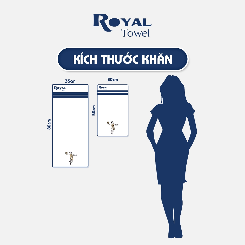 Bộ 3 khăn gội - mặt cotton cao cấp Royal Towel thêu hình thể thao với chất liệu mềm mịn, kháng khuẩn cho gia đình