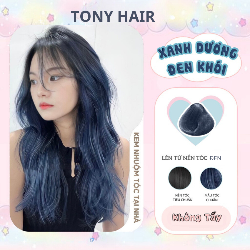 Thuốc nhuộm tóc XANH ĐEN KHÓI, XANH ĐEN không tẩy lên từ nền đen, tặng kèm trợ nhuộm và găng tay_Tony Hair